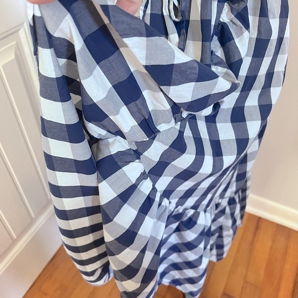 POPSUGAR GINGHAM DRESS SZ M RUFFLE HEM FAUX WRAP SKIRT BLUE WHITE - Picture 8 of 15